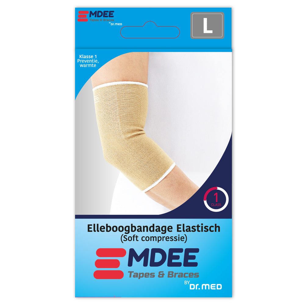 DR-E010-L Elleboogbandage Elastisch maat L met maat 1000x1000